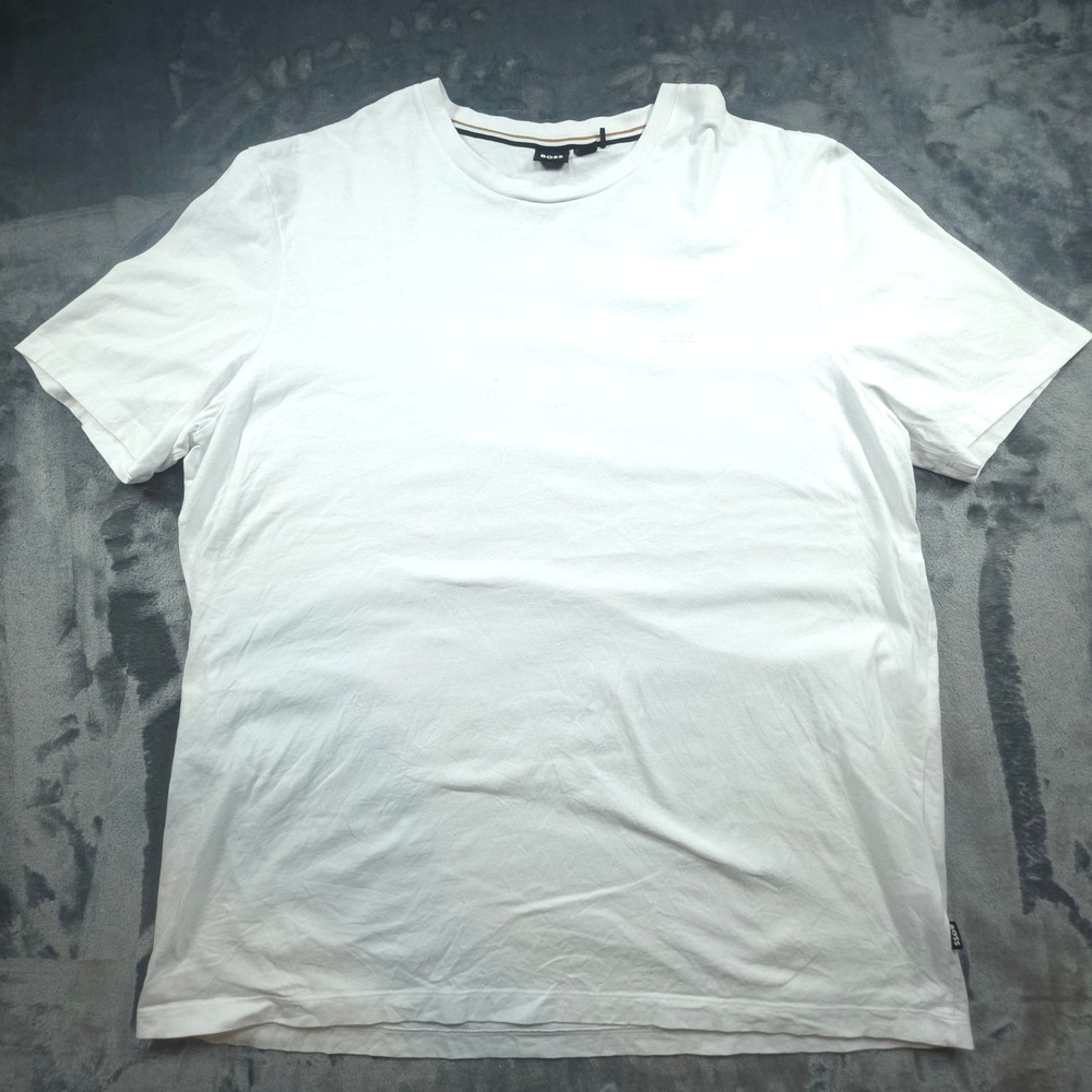 Hugo Boss Mens White Cotton Short Sleeve T-Shirt Logo Crew Neck Size 3XL Fits LG
